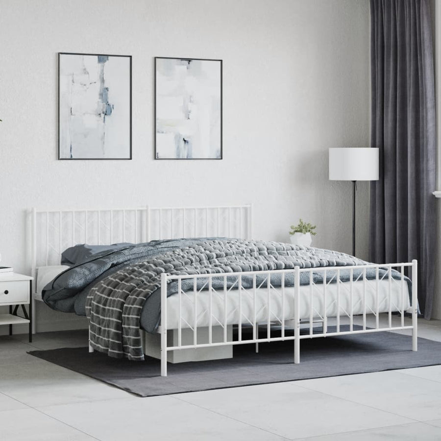Bedframe Met Hoofd- En Voeteneinde Metaal 183 x 213 cm Wit met hoofdbord & voetbord