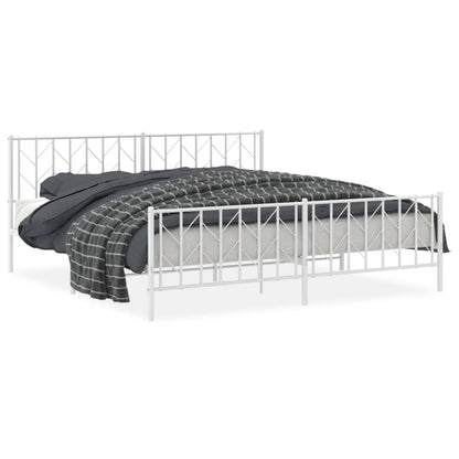 Bedframe Met Hoofd- En Voeteneinde Metaal 193 x 203 cm Wit met hoofdbord & voetbord
