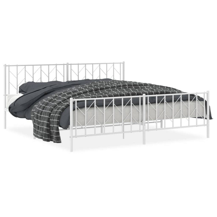 Bedframe Met Hoofd- En Voeteneinde Metaal 193 x 203 cm Wit met hoofdbord & voetbord