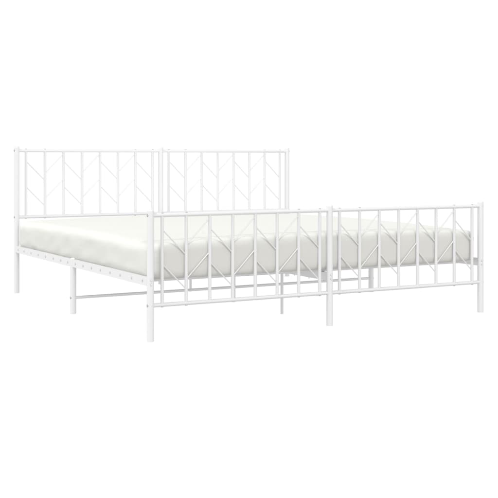 Bedframe Met Hoofd- En Voeteneinde Metaal 193 x 203 cm Wit met hoofdbord & voetbord