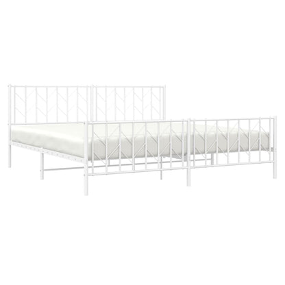 Bedframe Met Hoofd- En Voeteneinde Metaal 193 x 203 cm Wit met hoofdbord & voetbord