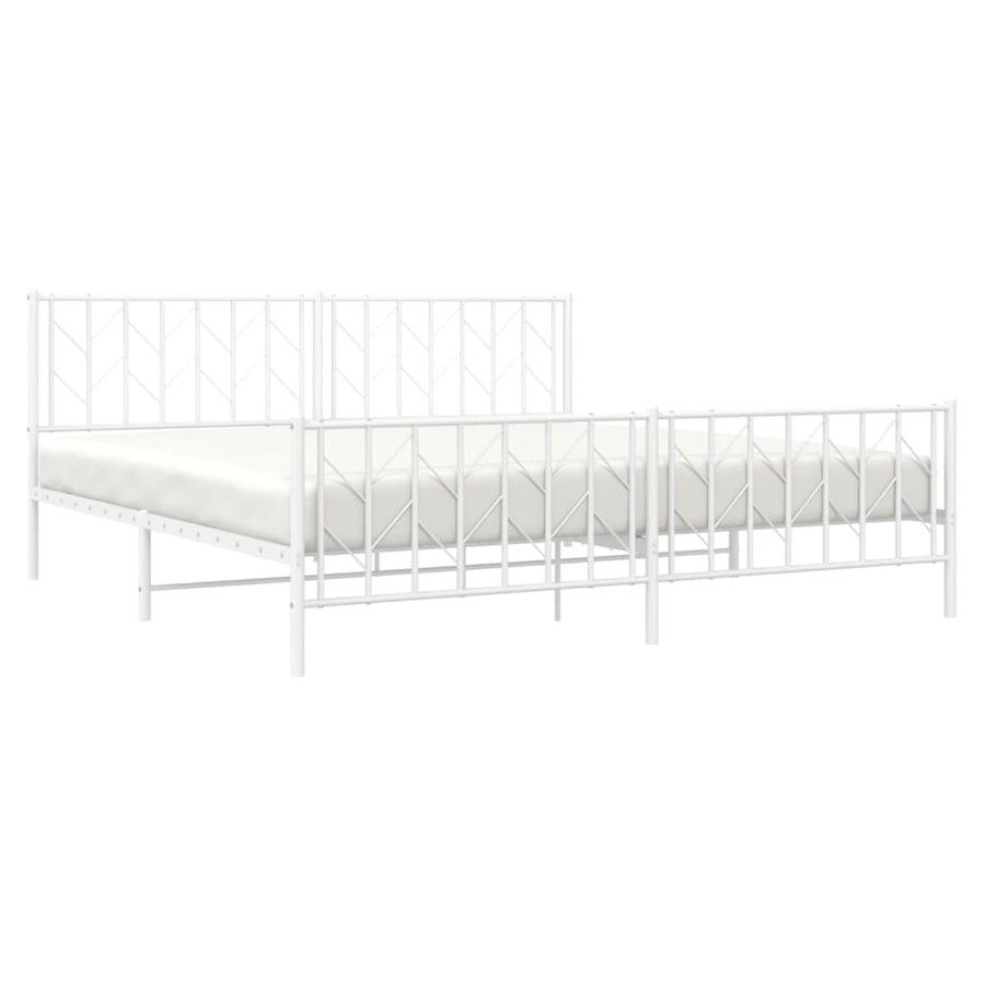 Bedframe Met Hoofd- En Voeteneinde Metaal 193 x 203 cm Wit met hoofdbord & voetbord