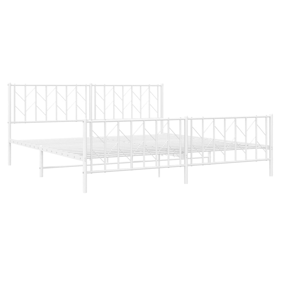 Bedframe Met Hoofd- En Voeteneinde Metaal 193 x 203 cm Wit met hoofdbord & voetbord