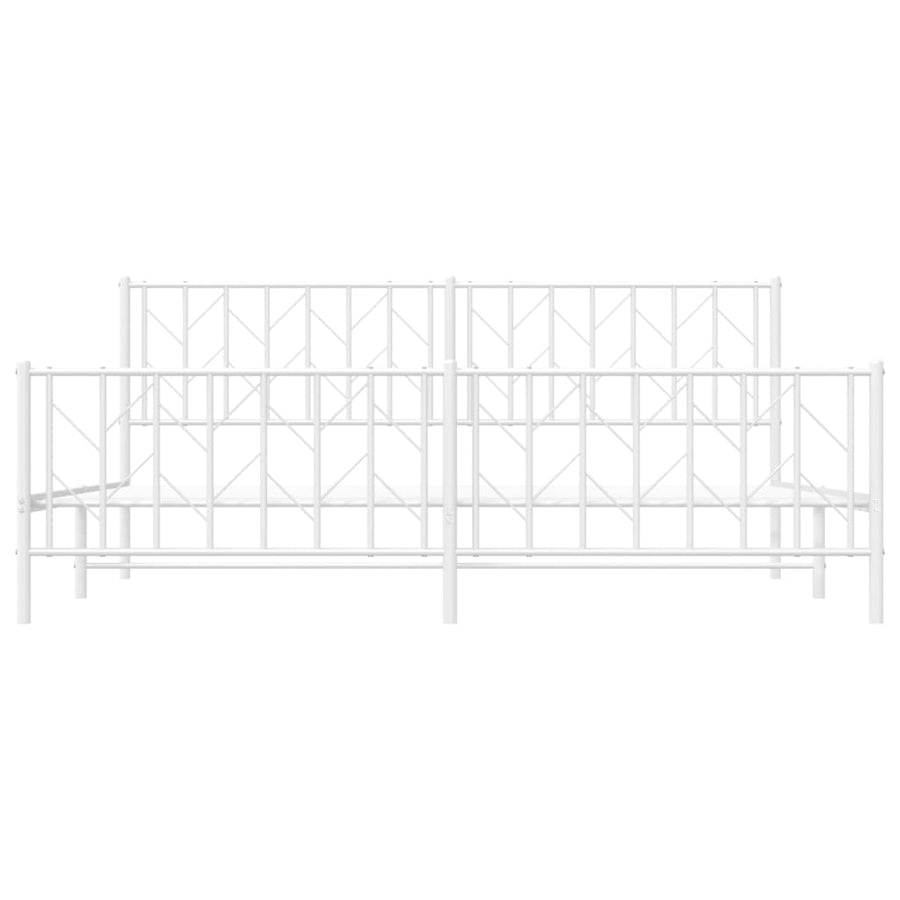 Bedframe Met Hoofd- En Voeteneinde Metaal 193 x 203 cm Wit met hoofdbord & voetbord