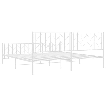 Bedframe Met Hoofd- En Voeteneinde Metaal 193 x 203 cm Wit met hoofdbord & voetbord