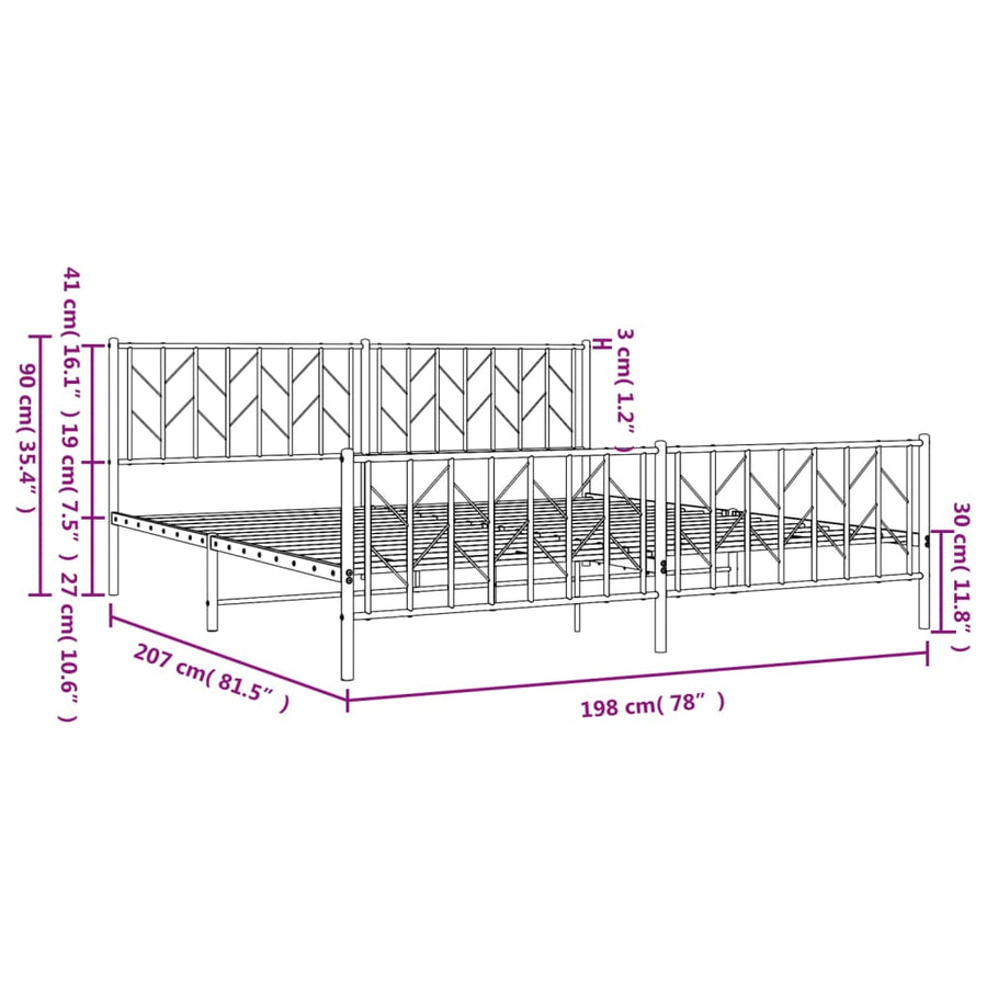 Bedframe Met Hoofd- En Voeteneinde Metaal 193 x 203 cm Wit met hoofdbord & voetbord