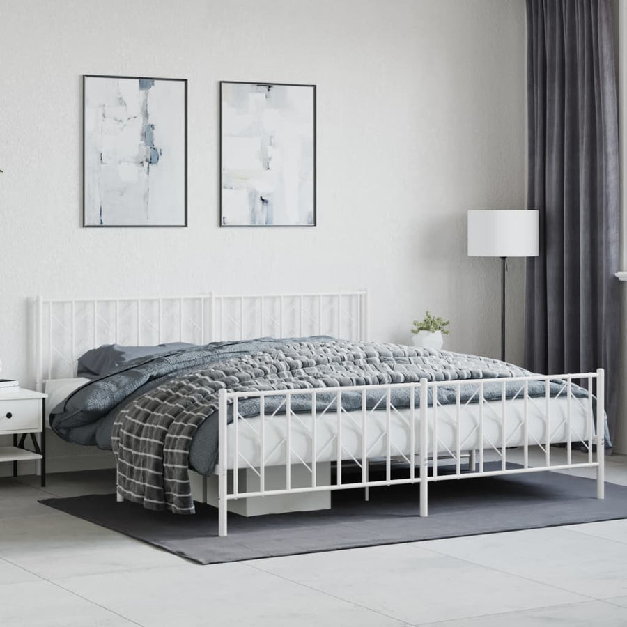 Bedframe Met Hoofd- En Voeteneinde Metaal 193 x 203 cm Wit met hoofdbord & voetbord