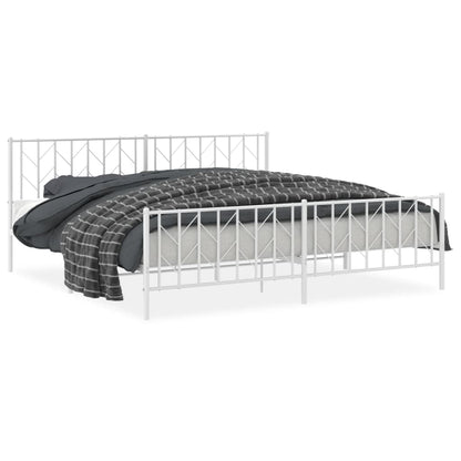 Bedframe Met Hoofd- En Voeteneinde Metaal 200 x 200 cm Wit met hoofdbord & voetbord