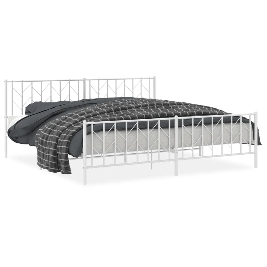 Bedframe Met Hoofd- En Voeteneinde Metaal 200 x 200 cm Wit met hoofdbord & voetbord