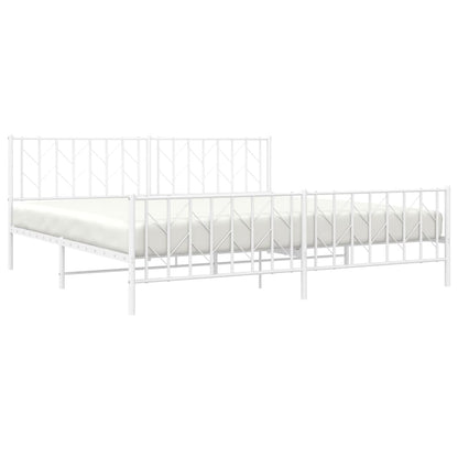 Bedframe Met Hoofd- En Voeteneinde Metaal 200 x 200 cm Wit met hoofdbord & voetbord