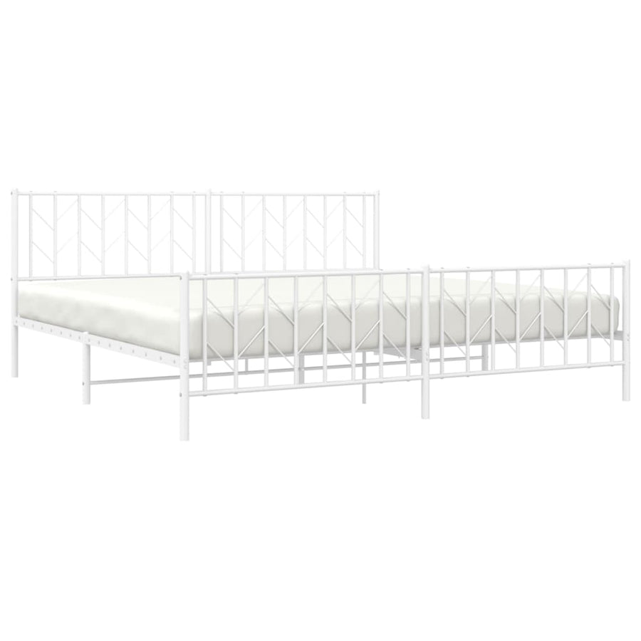 Bedframe Met Hoofd- En Voeteneinde Metaal 200 x 200 cm Wit met hoofdbord & voetbord