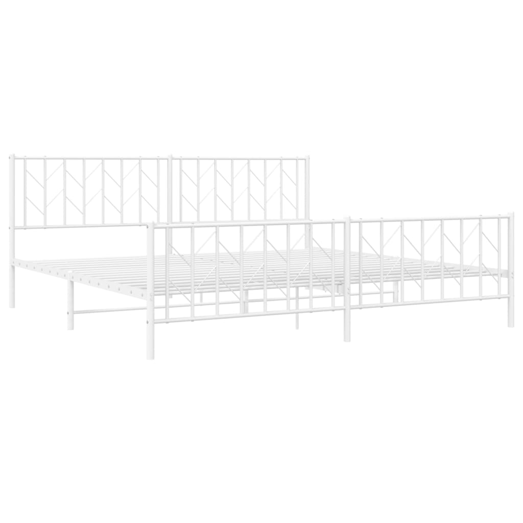 Bedframe Met Hoofd- En Voeteneinde Metaal 200 x 200 cm Wit met hoofdbord & voetbord