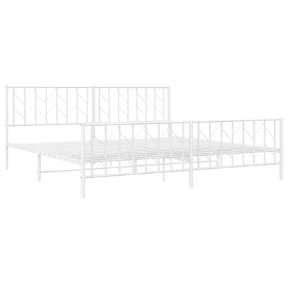 Bedframe Met Hoofd- En Voeteneinde Metaal 200 x 200 cm Wit met hoofdbord & voetbord