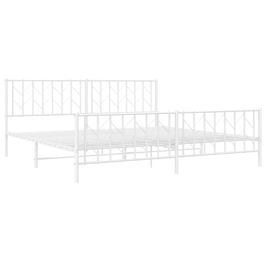 Bedframe Met Hoofd- En Voeteneinde Metaal 200 x 200 cm Wit met hoofdbord & voetbord