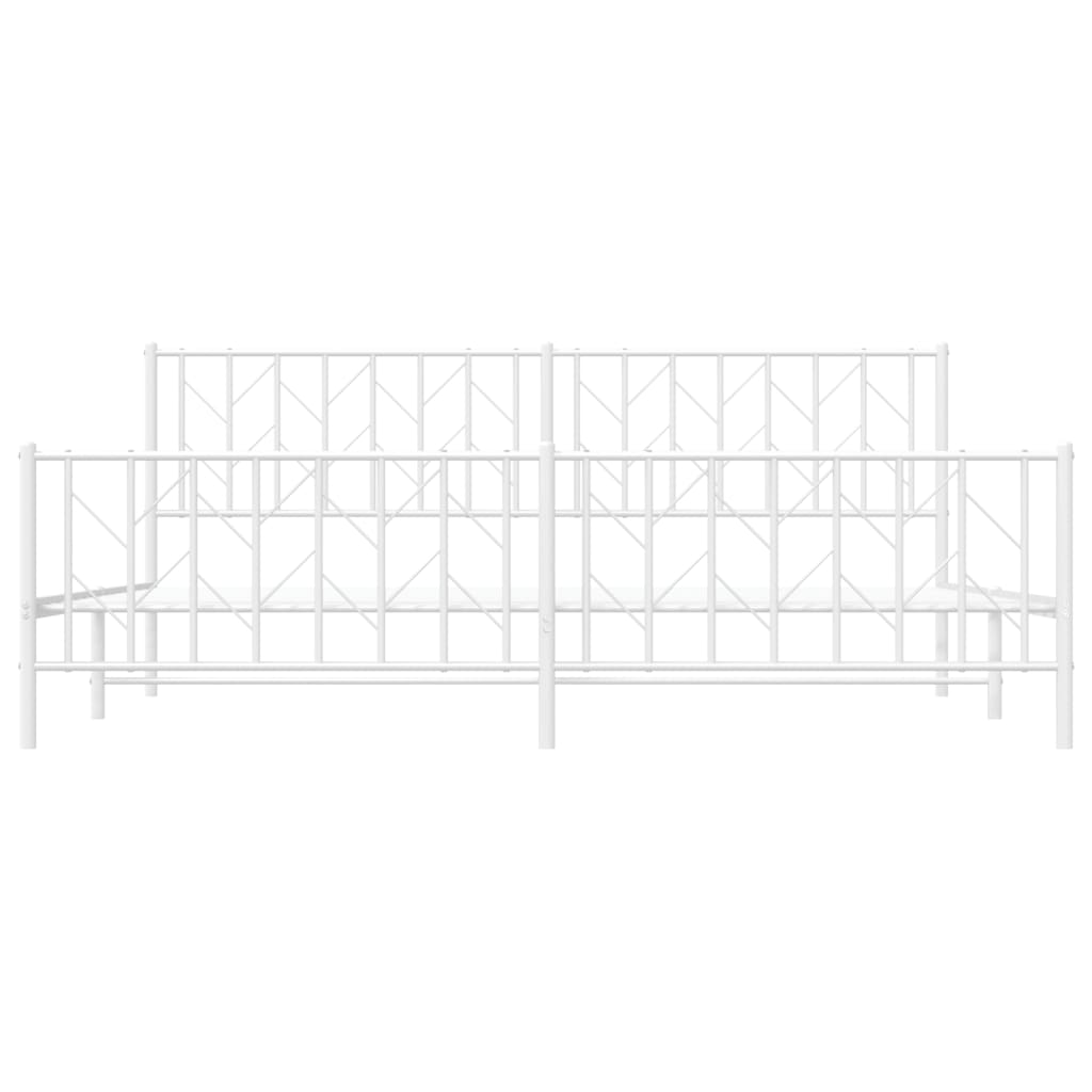 Bedframe Met Hoofd- En Voeteneinde Metaal 200 x 200 cm Wit met hoofdbord & voetbord