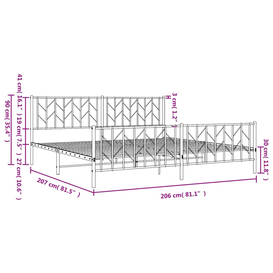 Bedframe Met Hoofd- En Voeteneinde Metaal 200 x 200 cm Wit met hoofdbord & voetbord