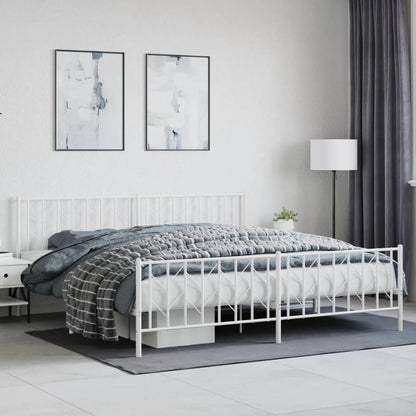 Bedframe Met Hoofd- En Voeteneinde Metaal 200 x 200 cm Wit met hoofdbord & voetbord