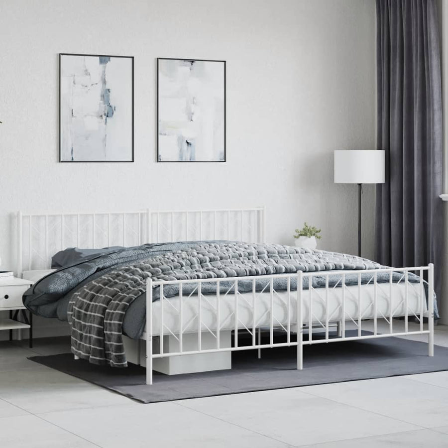 Bedframe Met Hoofd- En Voeteneinde Metaal 200 x 200 cm Wit met hoofdbord & voetbord