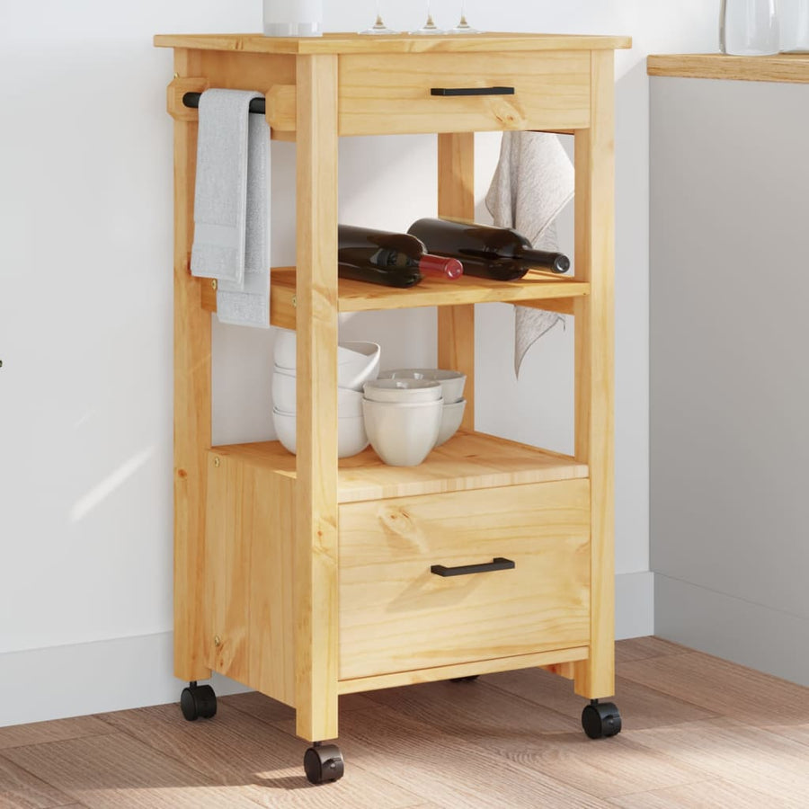 Keukentrolley Monza 48X40X90 Cm Massief Grenenhout Bruin
