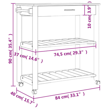 Keukentrolley Monza Massief Grenenhout 84 x 40 x 90 cm Grijs