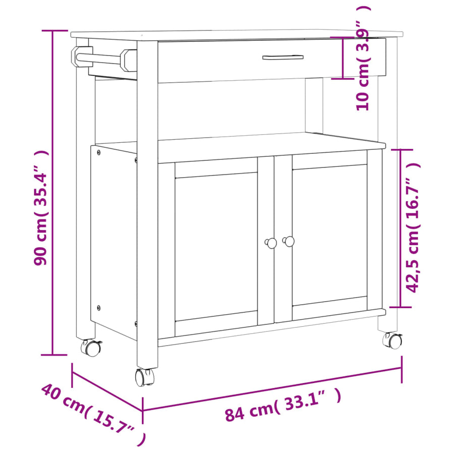 Keukentrolley Monza Massief Grenenhout 84 x 40 x 90 cm Bruin