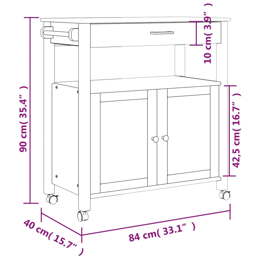 Keukentrolley Monza Massief Grenenhout 84 x 40 x 90 cm Grijs