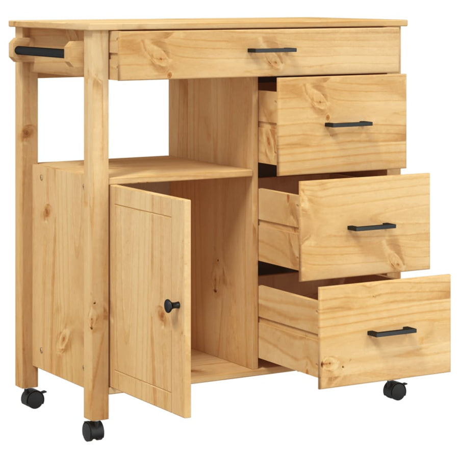 Keukentrolley Monza 84X40X90 Cm Massief Grenenhout Bruin