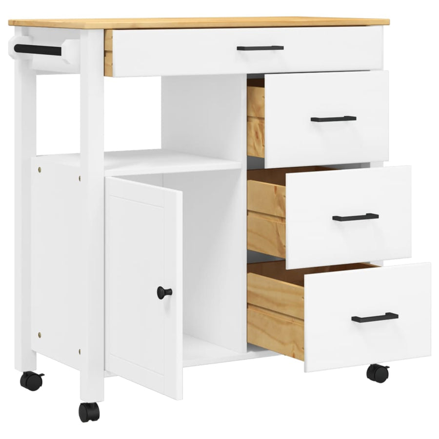 Keukentrolley Monza 84X40X90 Cm Massief Grenenhout Wit