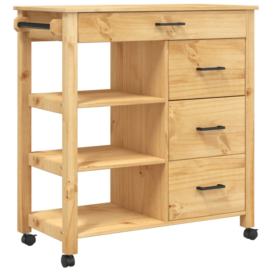 Keukentrolley Monza 84X40X90 Cm Massief Grenenhout Bruin
