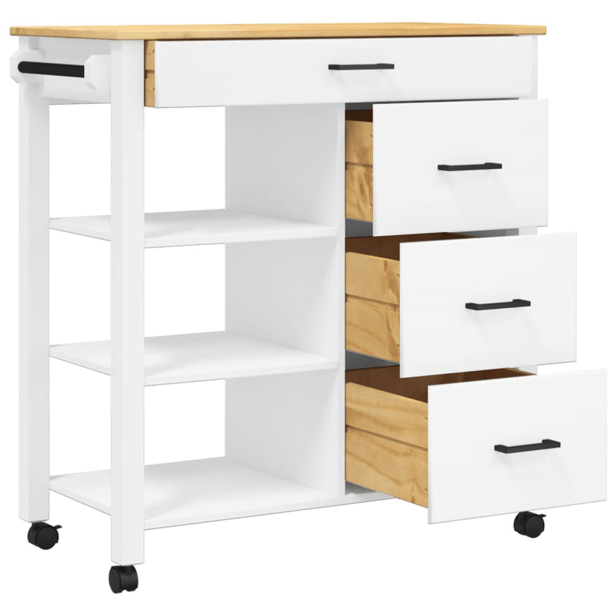 Keukentrolley Monza 84X40X90 Cm Massief Grenenhout Wit