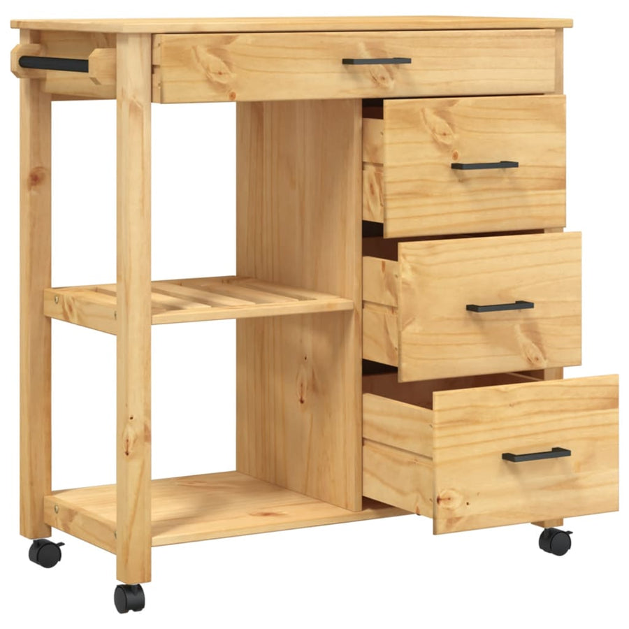 Keukentrolley Monza 84X40X90 Cm Massief Grenenhout Bruin