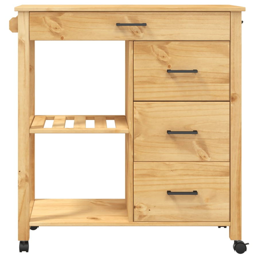 Keukentrolley Monza 84X40X90 Cm Massief Grenenhout Bruin