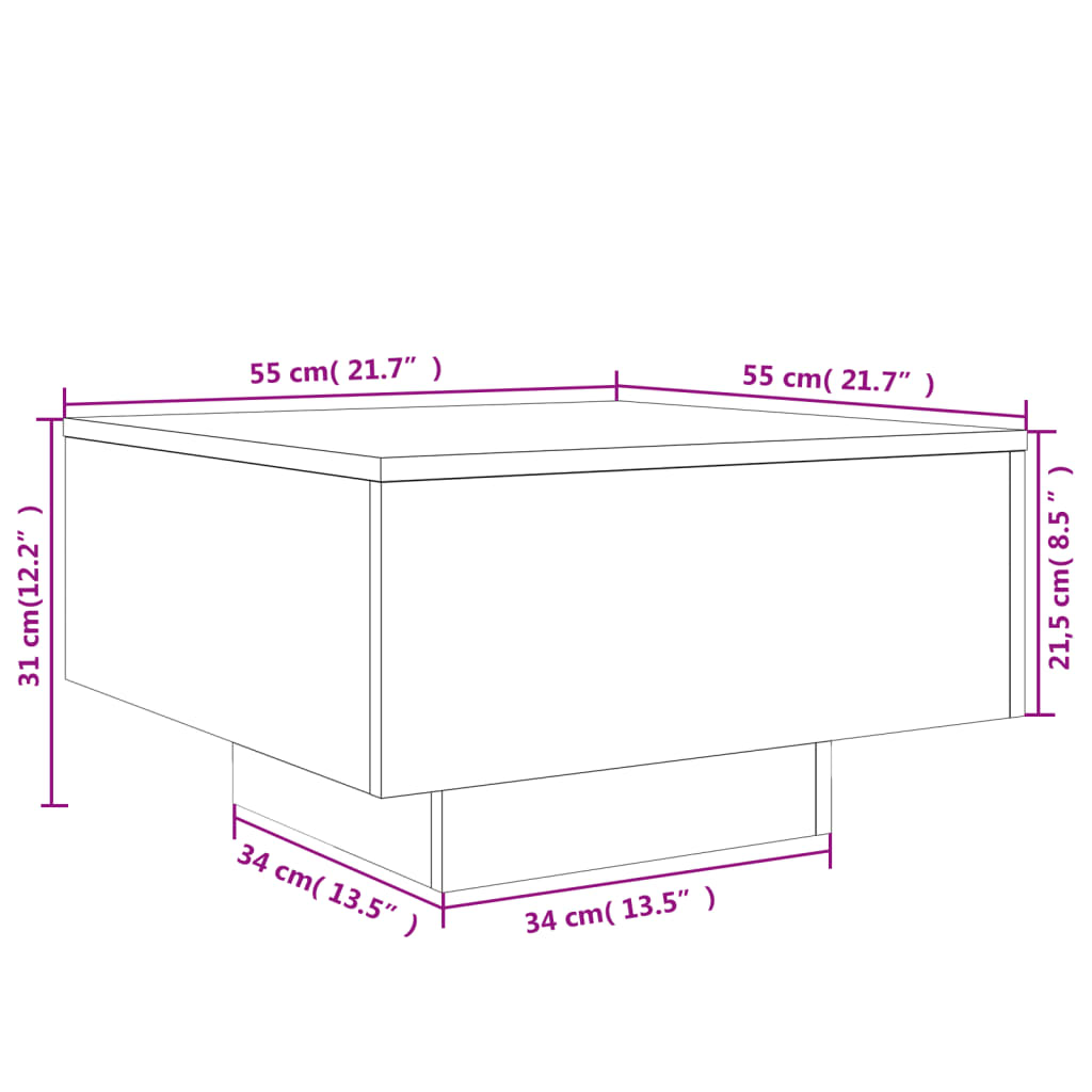 Salontafel 55x55x31 cm bewerkt hout grijs sonoma eikenkleurig 55 x 55 x 31 cm Grijs sonoma