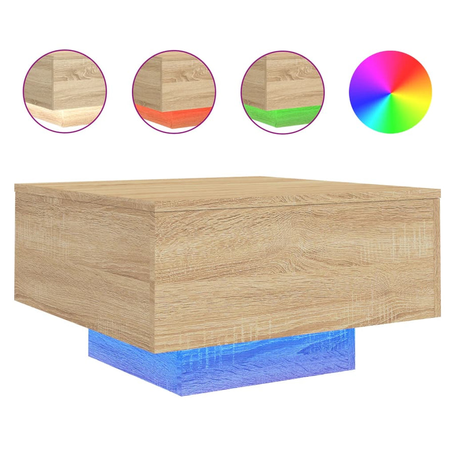 Salontafel Met Led-Verlichting Kleurig 55 x 55 x 31 cm Sonoma eiken