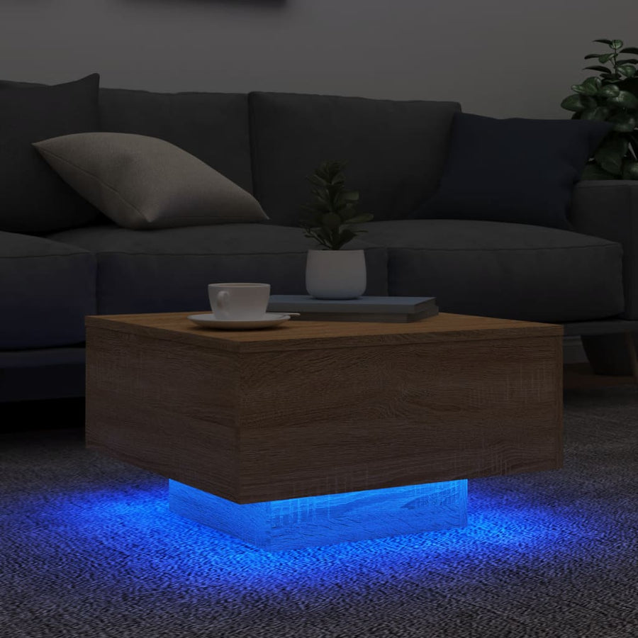 Salontafel Met Led-Verlichting Kleurig 55 x 55 x 31 cm Sonoma eiken