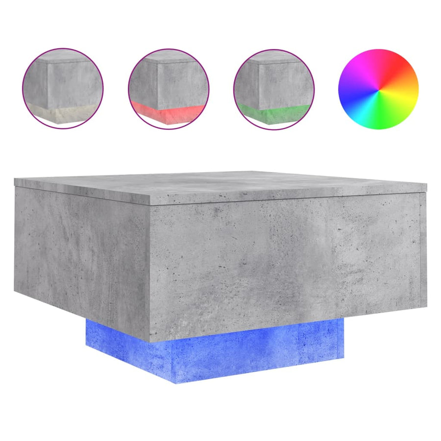 Salontafel Met Led-Verlichting 55 x 55 x 31 cm Betongrijs