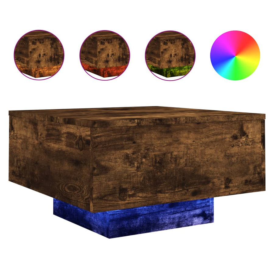 Salontafel Met Led-Verlichting Kleurig 55 x 55 x 31 cm Gerookt eiken