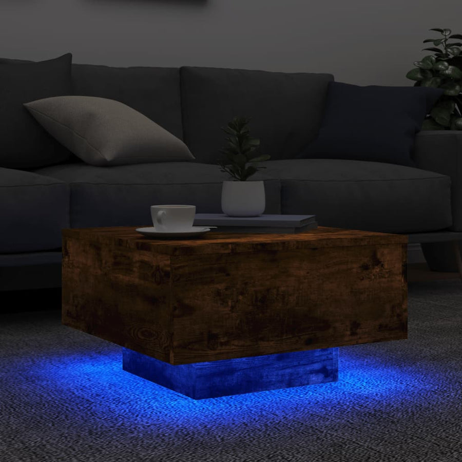 Salontafel Met Led-Verlichting Kleurig 55 x 55 x 31 cm Gerookt eiken