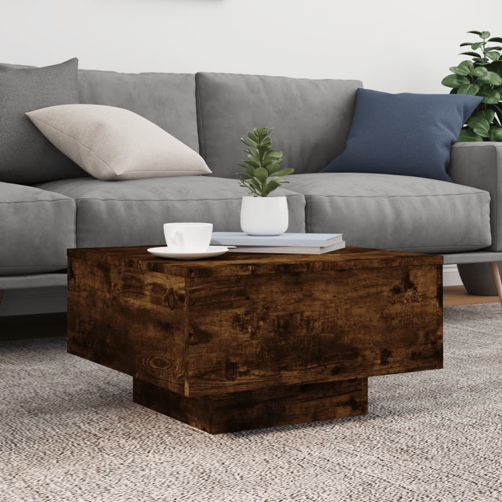 Salontafel Met Led-Verlichting Kleurig 55 x 55 x 31 cm Gerookt eiken