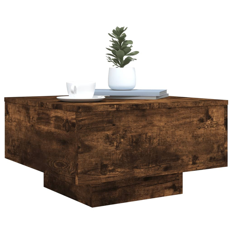 Salontafel Met Led-Verlichting Kleurig 55 x 55 x 31 cm Gerookt eiken