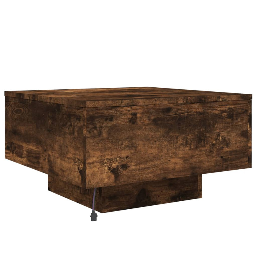 Salontafel Met Led-Verlichting Kleurig 55 x 55 x 31 cm Gerookt eiken