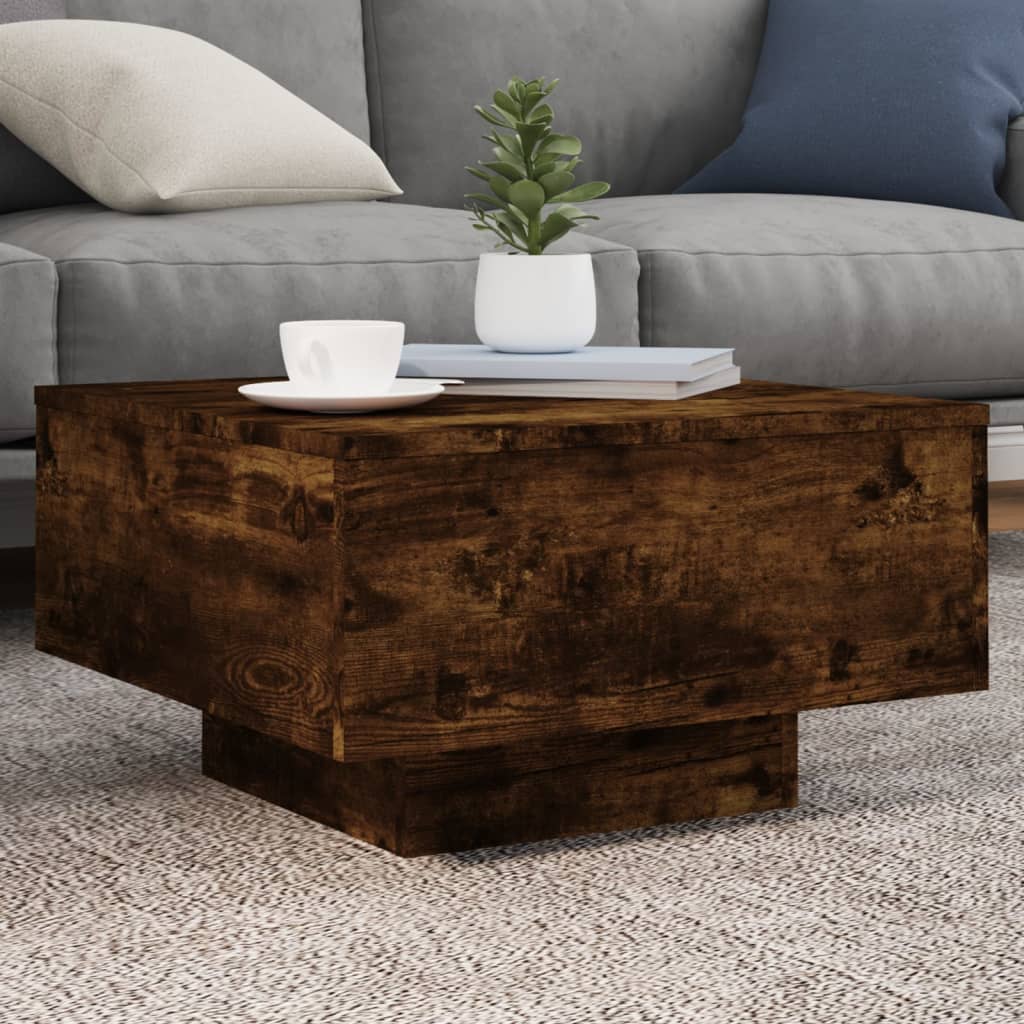 Salontafel Met Led-Verlichting Kleurig 55 x 55 x 31 cm Gerookt eiken