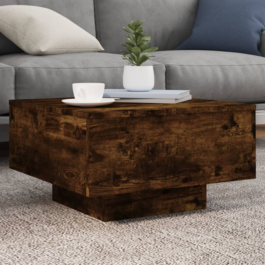 Salontafel Met Led-Verlichting Kleurig 55 x 55 x 31 cm Gerookt eiken