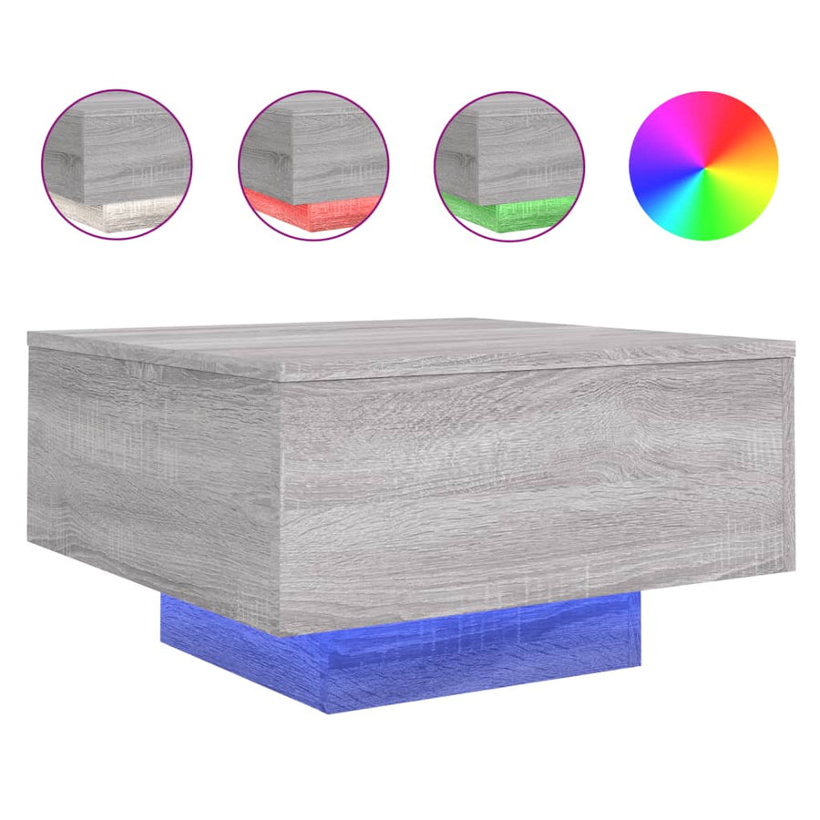 Salontafel Met Led-Verlichting Eiken 55 x 55 x 31 cm Grijs sonoma