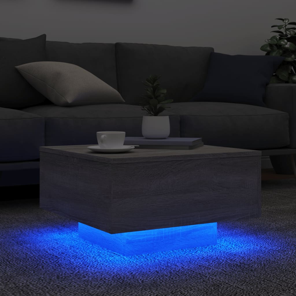 Salontafel Met Led-Verlichting Eiken 55 x 55 x 31 cm Grijs sonoma