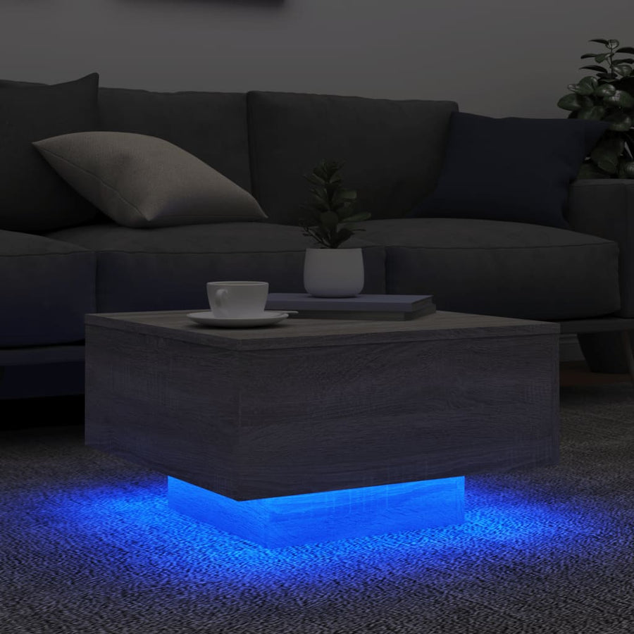 Salontafel Met Led-Verlichting Eiken 55 x 55 x 31 cm Grijs sonoma