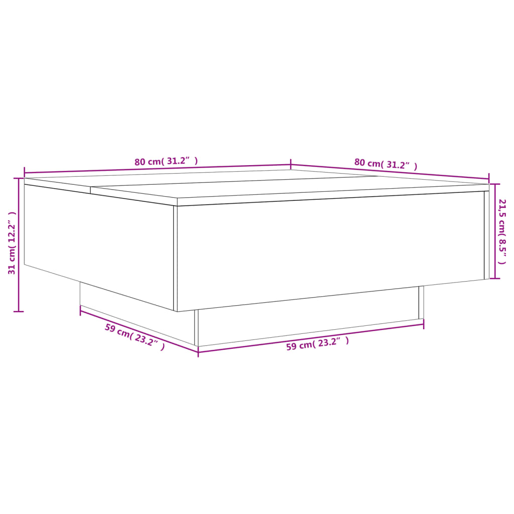Salontafel 80x80x31 cm spaanplaat wit 80 x 80 x 31 cm Wit