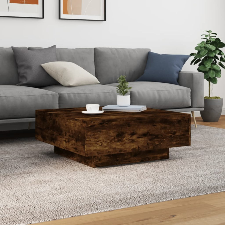 Salontafel 80x80x31 cm bewerkt hout gerookt eikenkleurig 80 x 80 x 31 cm Gerookt eiken