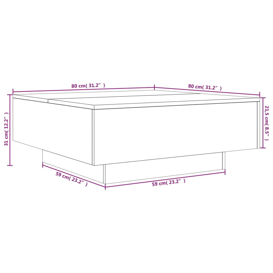 Salontafel 80x80x31 cm bewerkt hout grijs sonoma eikenkleurig 80 x 80 x 31 cm Grijs sonoma