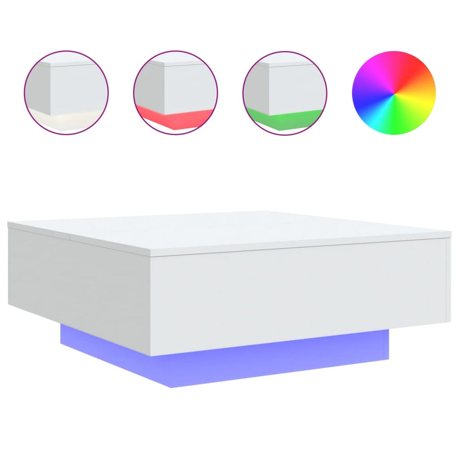 Salontafel Met Led-Verlichting 80 x 80 x 31 cm Wit